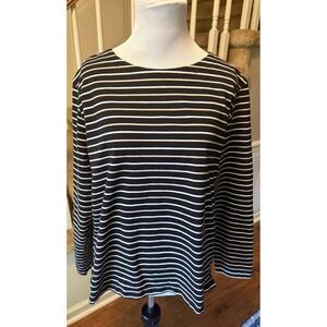 Crazy Horse Liz Claiborne Black White Tan Striped Long Sleeve Top Crewneck Large
